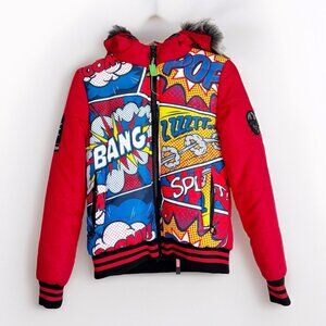 Hardsoda Limited. Unisex Medium Red Psycho Puffer Jacket Streetwear Pop Art
